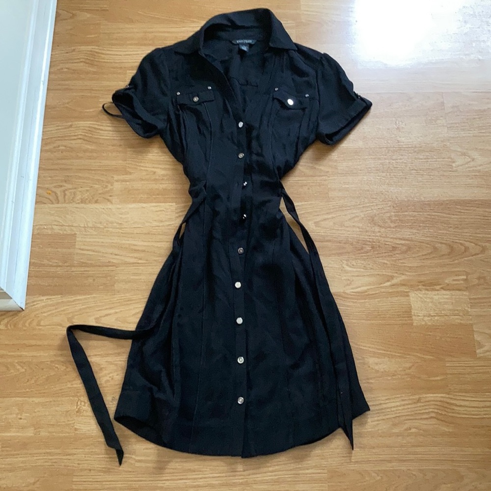💕White House Black Market button down business casual Sz 2 belted Linen Dress